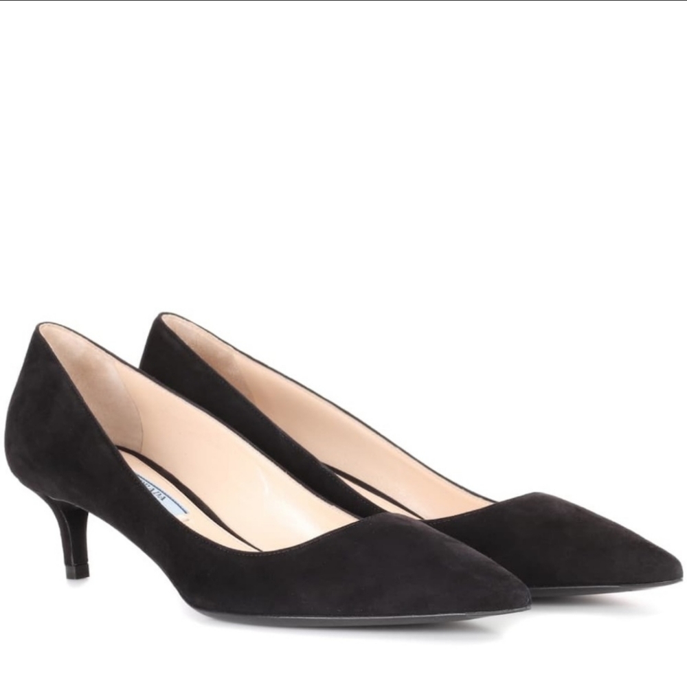 PRADA Black Suede Kitten Heel Pumps